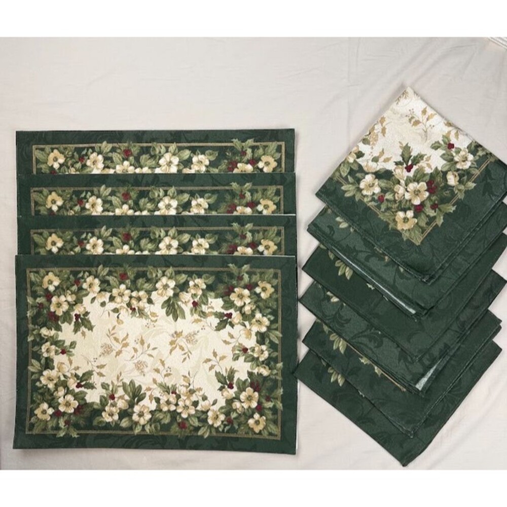 Kemp & Beatley Splendor 4 Fabric Placemats & 6 Napkins Holiday Floral Design